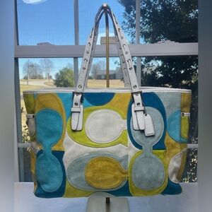 Coach Limited Edition Optic Signature C Suede Tote 🫐 🍋‍🟩